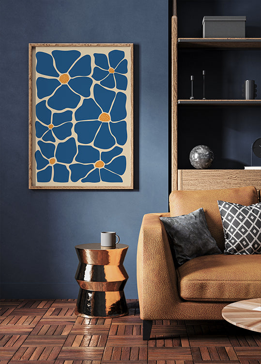 Abstraktes blaues Blumenposter - Posterbox.dk