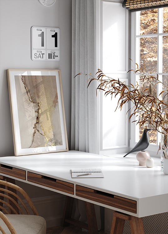 Abstraktes Goldfluss-Poster - Posterbox.dk