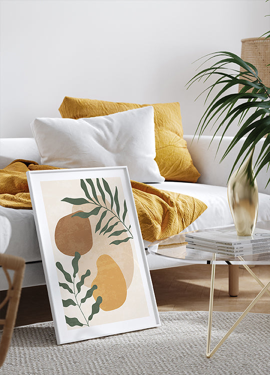 Poster mit abstrakten Formen und Blättern - Posterbox.dk