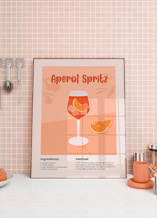 Aperol Spritz Cocktail Poster, minimalistisches Getränkerezept Poster - Posterbox.dk