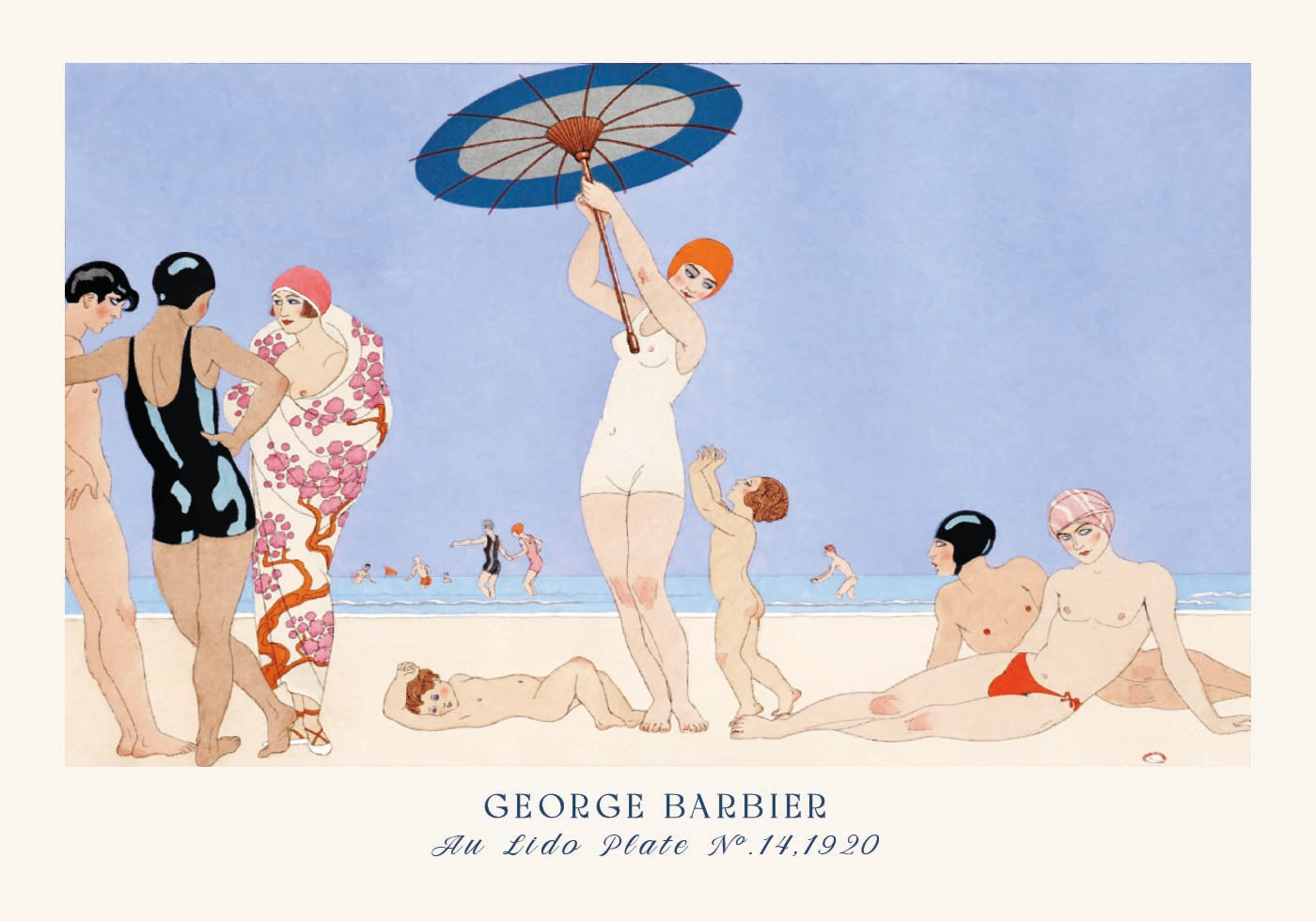 Au Lido Vintage französische Strandszene Illustration, George Barbier 1920 Poster - Posterbox.dk