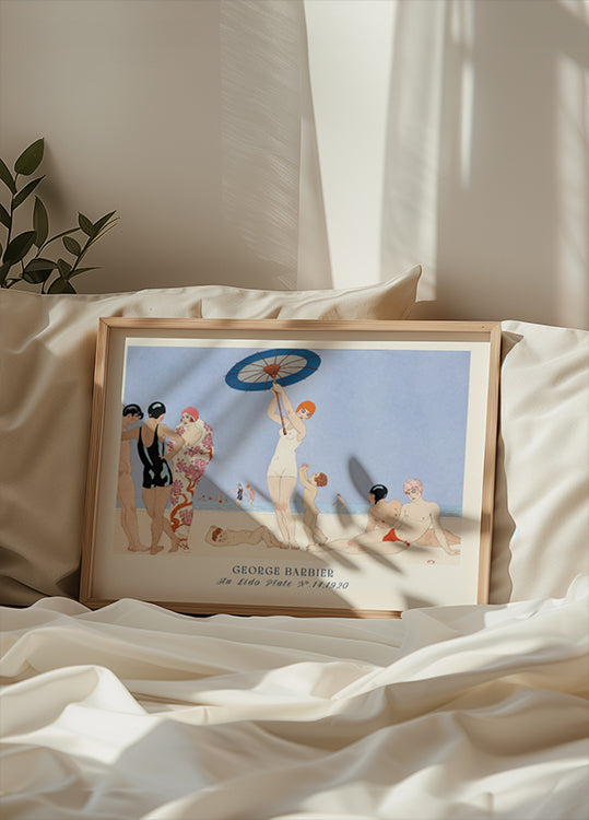 Au Lido Vintage französische Strandszene Illustration, George Barbier 1920 Poster - Posterbox.dk
