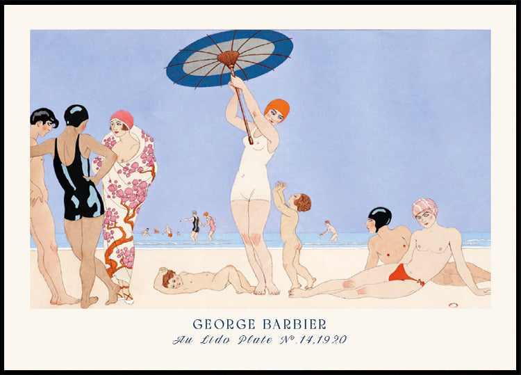 Au Lido Vintage französische Strandszene Illustration, George Barbier 1920 Poster - Posterbox.dk