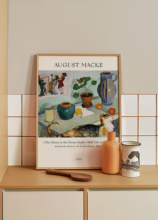 August Macke, Stillleben mit einer Katze Poster - Posterbox.dk