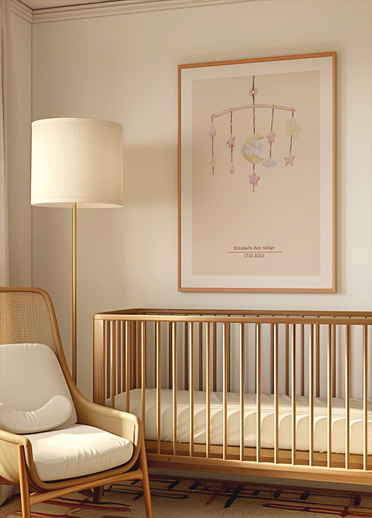 Baby-Mobile, Pastell-Kinderzimmer-personalisiertes Poster - Posterbox.dk
