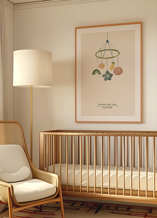 Babyspielzeug-Mobile, personalisiertes Geburtsposter - Posterbox.dk