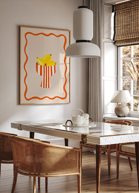 Bananen in Streifen, modernes minimalistisches Obstposter - Posterbox.dk