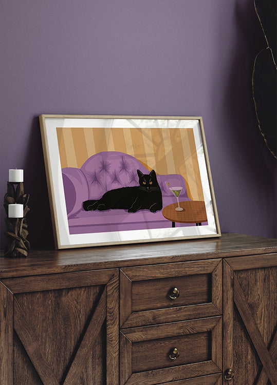 Schwarze Katze mit Martini-Poster - Posterbox.dk