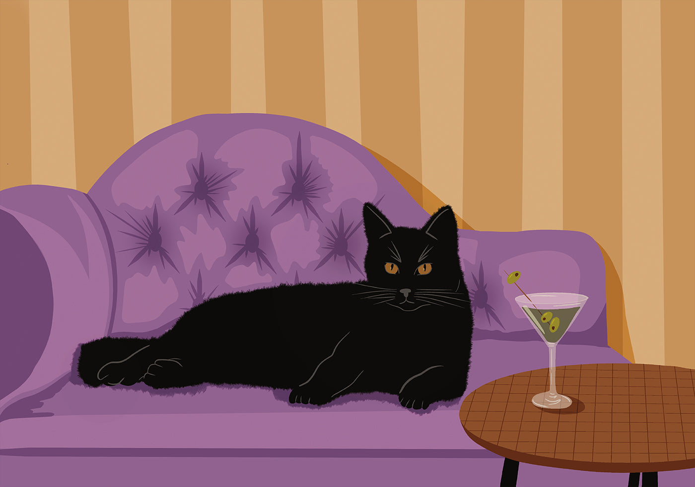 Schwarze Katze mit Martini-Poster - Posterbox.dk