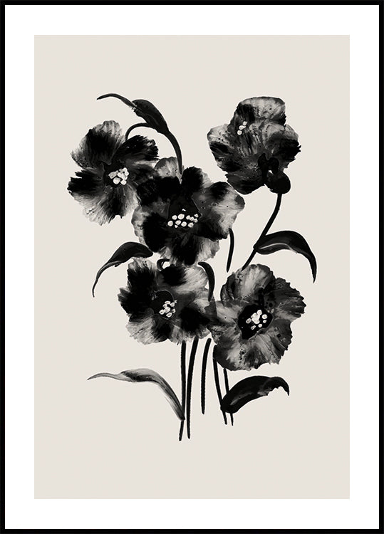 Schwarzes Aquarell-Blumenposter - Posterbox.dk