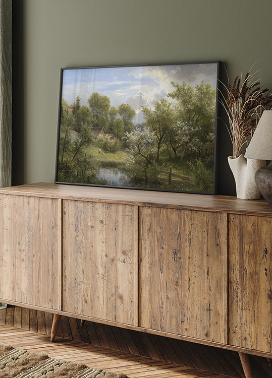 Blühende Obstbäume bei Loschwitz von Eduard Leonhardi Poster - Posterbox.dk