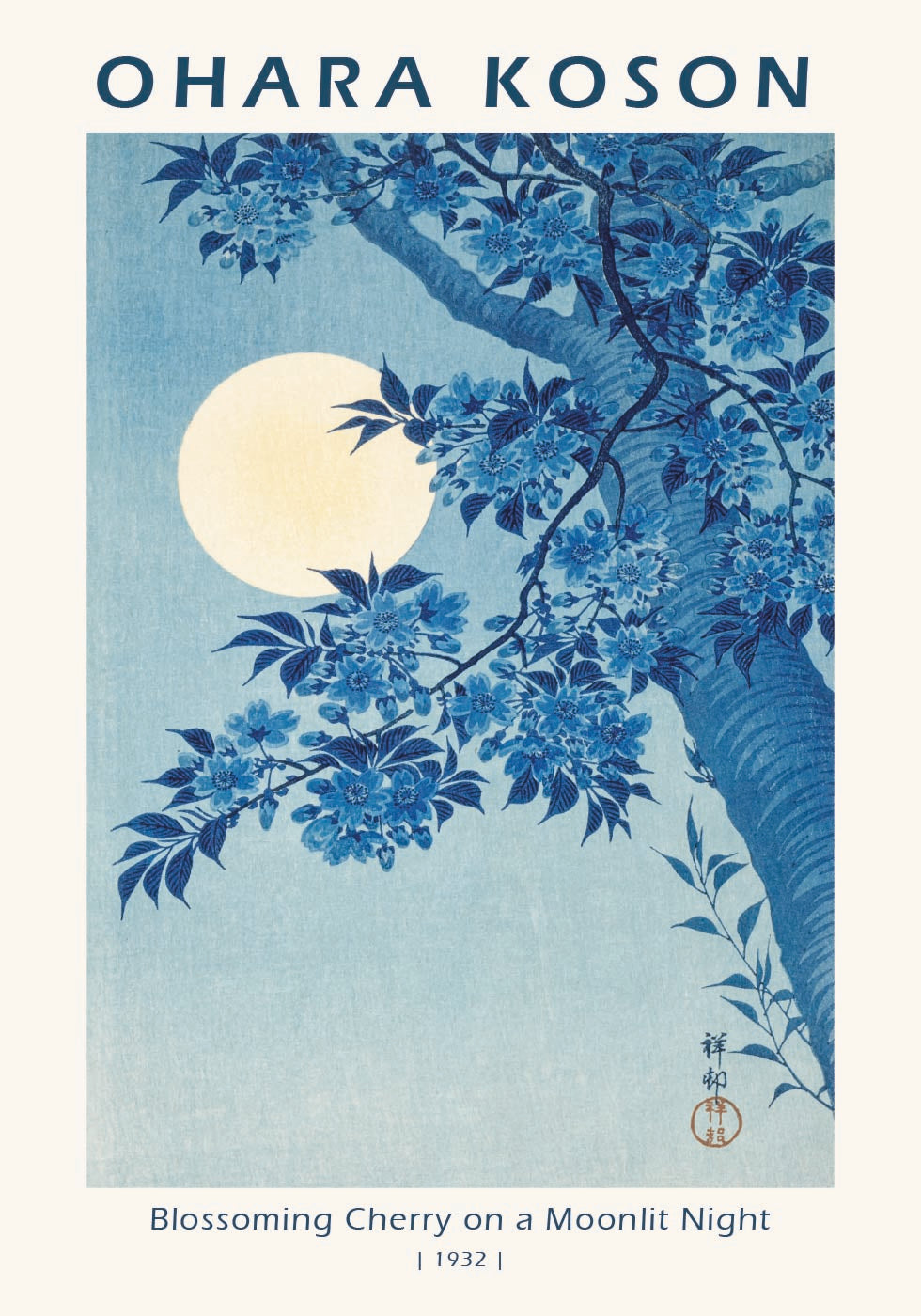 Blühende Kirsche in einer mondhellen Nacht, 1932, Ohara Koson Poster - Posterbox.dk