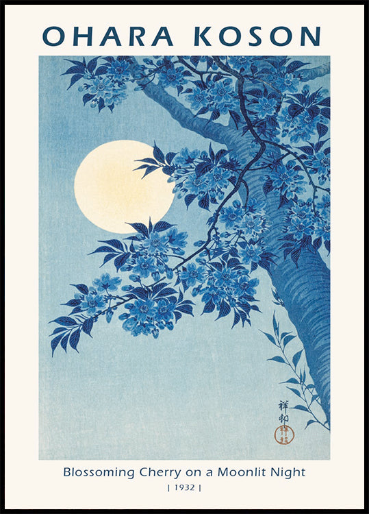 Blühende Kirsche in einer mondhellen Nacht, 1932, Ohara Koson Poster - Posterbox.dk