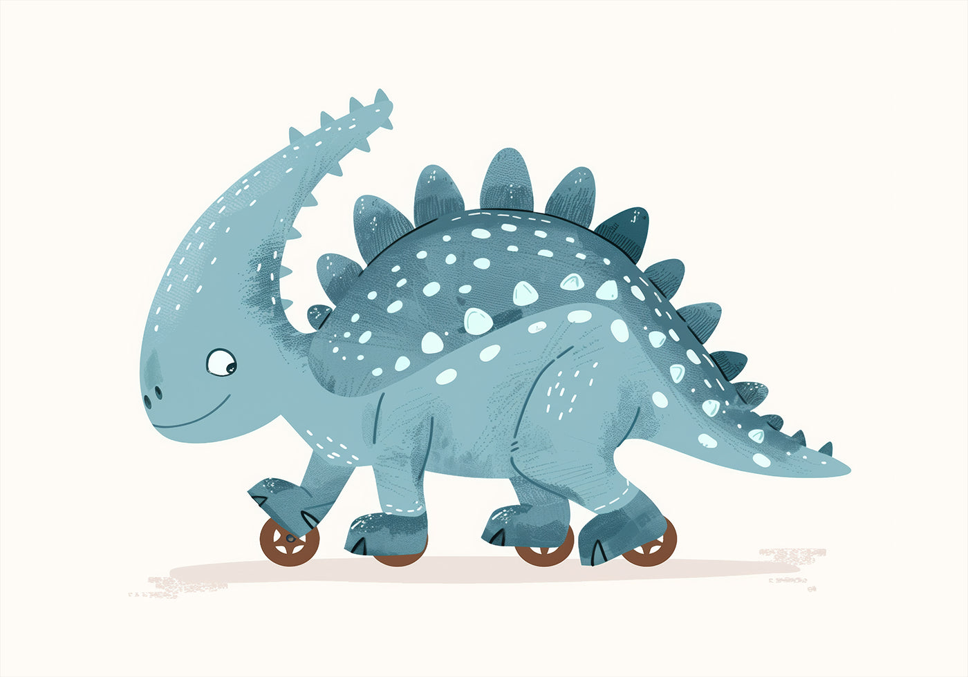 Blauer Dinosaurier auf Rädern Poster - Posterbox.dk