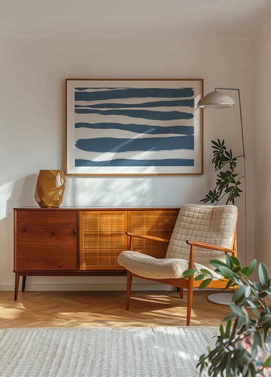 Blaue Streifen, nautisches abstraktes Muster Poster - Posterbox.dk