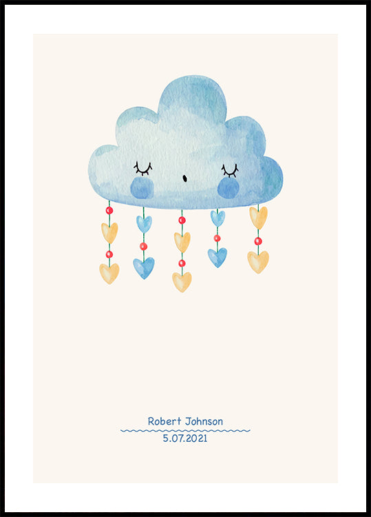 Blaue Aquarellwolke, personalisiertes Baby-Poster für Jungen – Posterbox.dk