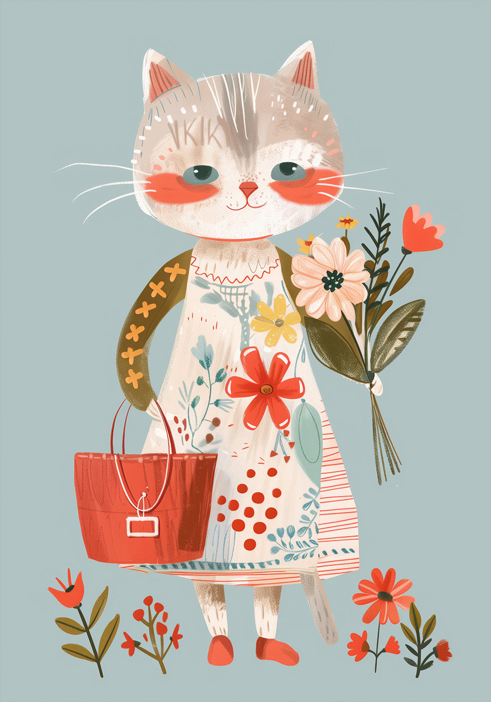 Katze im Blumenkleid mit Blumen Poster - Posterbox.dk