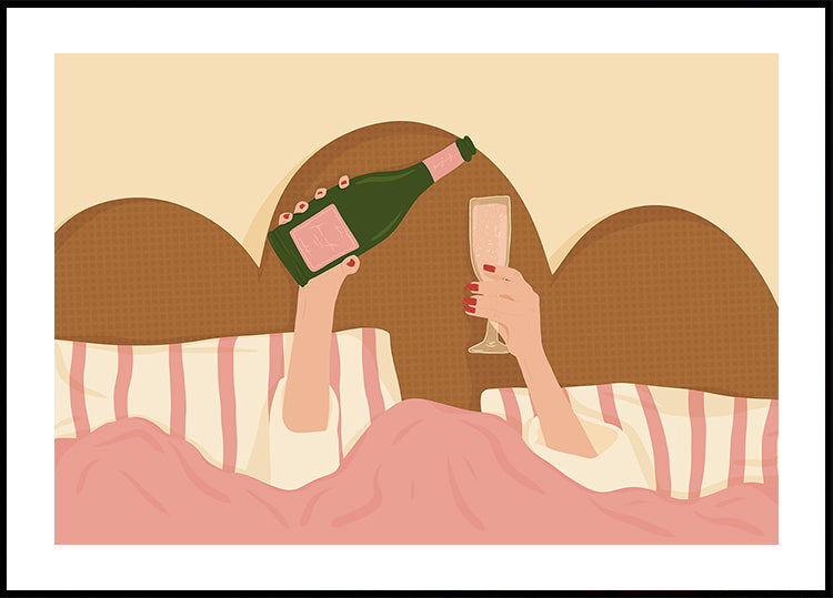 Champagne In Bed Illustration Plakat - Posterbox