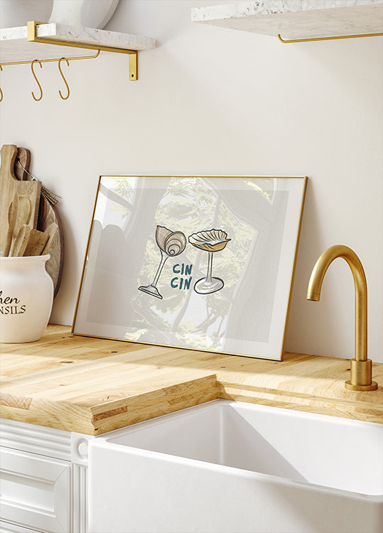 Cin Cin, Muschel-Cocktailglas-Poster - Posterbox.dk