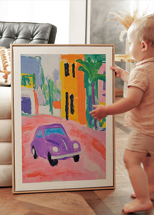 Buntes Stadtauto-Poster - Posterbox.dk