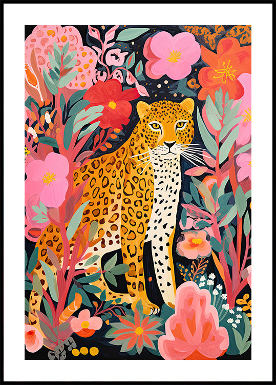 Buntes Leoparden- und Blumenposter - Posterbox.dk