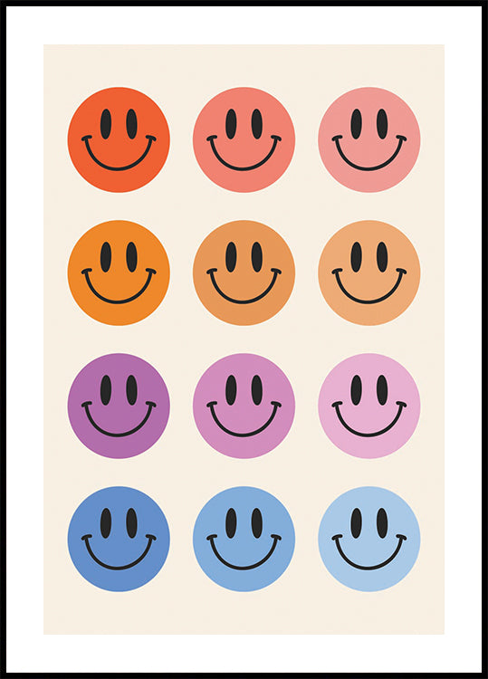 Bunte Smiley-Gesichter-Poster - Posterbox.dk