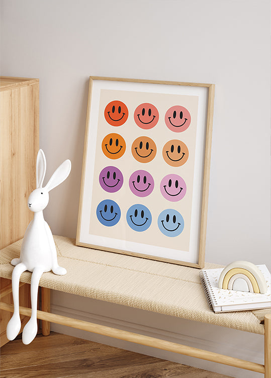 Bunte Smiley-Gesichter-Poster - Posterbox.dk