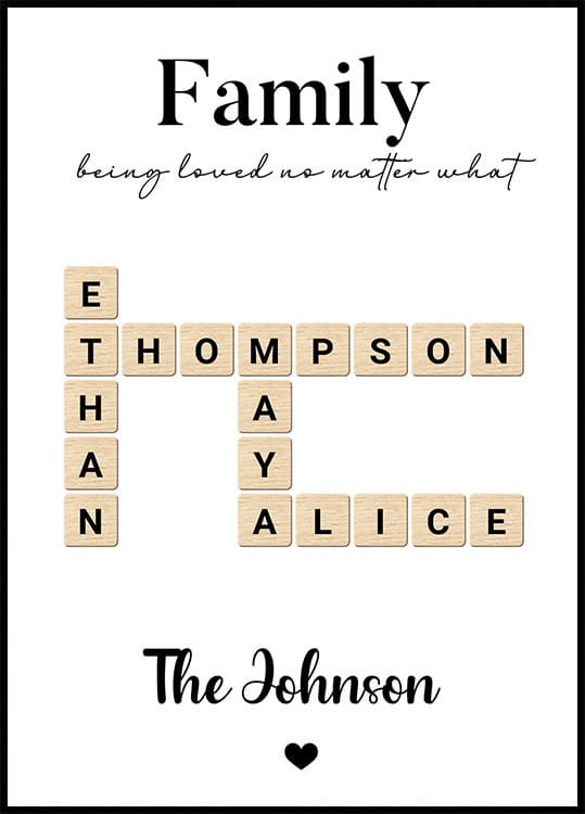 Connected Hearts, A Family Name Puzzle of Love Poster - Posterbox.dk