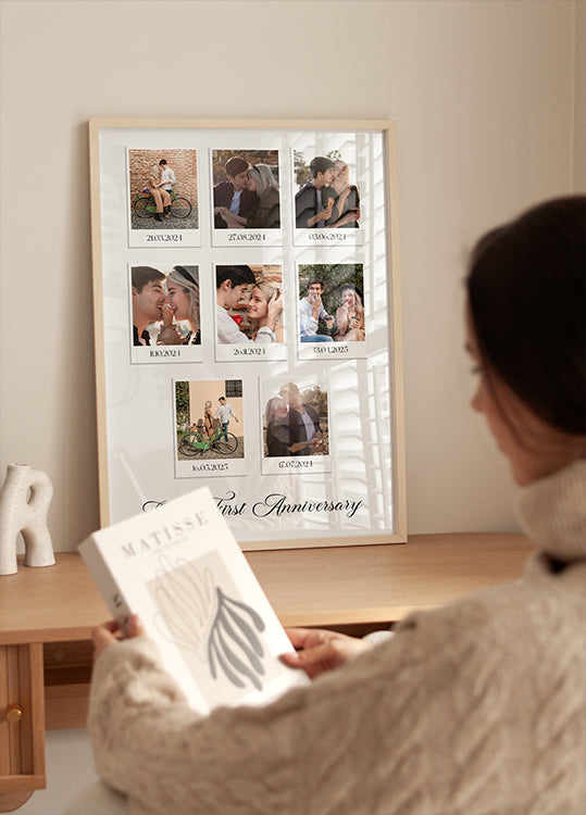 Pärchen-Polaroid-Erinnerungen, Poster mit 8 Fotocollagen - Posterbox.dk