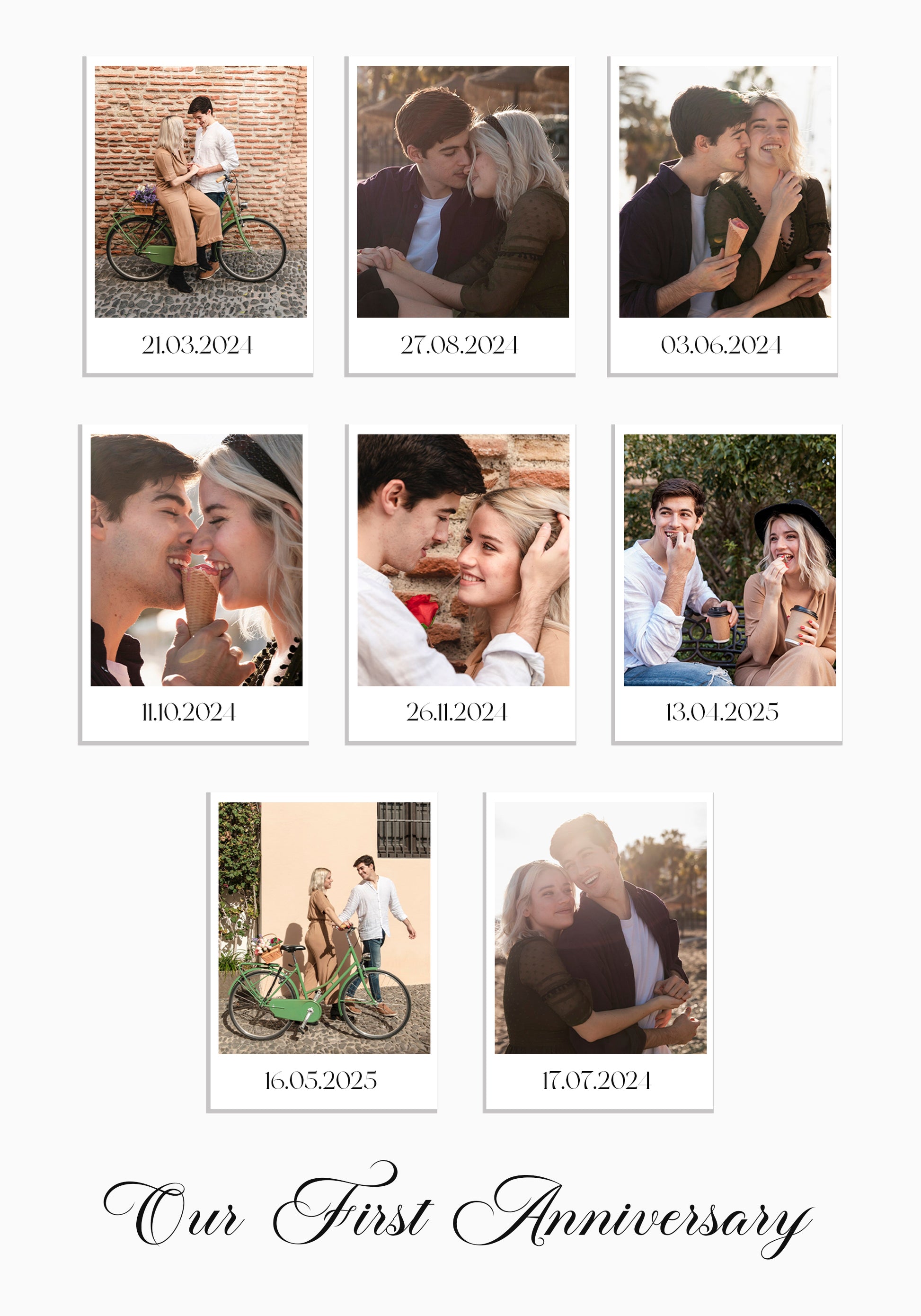 Pärchen-Polaroid-Erinnerungen, Poster mit 8 Fotocollagen - Posterbox.dk