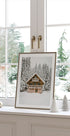 Gemütliche Holzhütte in verschneiten Bergen Poster - Posterbox.dk