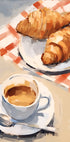 Croissants und Espresso, Café-Frühstück, Französisch-Italienisches Brunch-Poster - Posterbox.dk