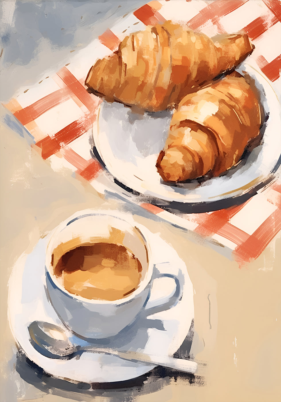Croissants und Espresso, Café-Frühstück, Französisch-Italienisches Brunch-Poster - Posterbox.dk