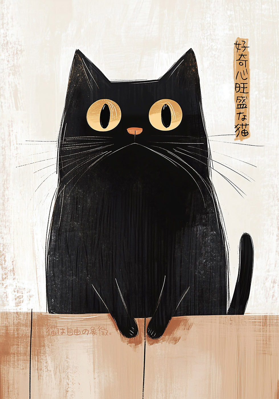 Neugierige Katze am Zaun, auffälliges Tierkunstposter - Posterbox.dk