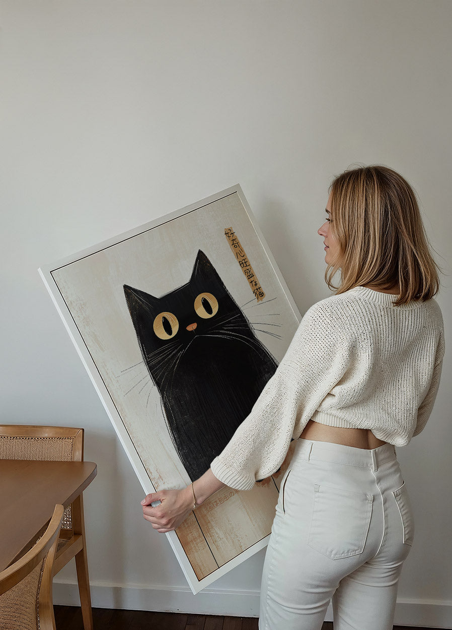 Neugierige Katze am Zaun, auffälliges Tierkunstposter - Posterbox.dk