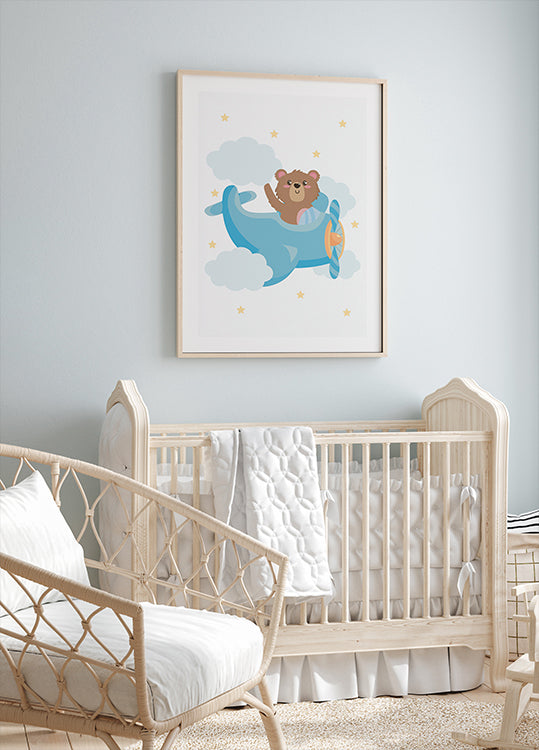 Süßes Teddybär-Flugzeug-Poster - Posterbox.dk