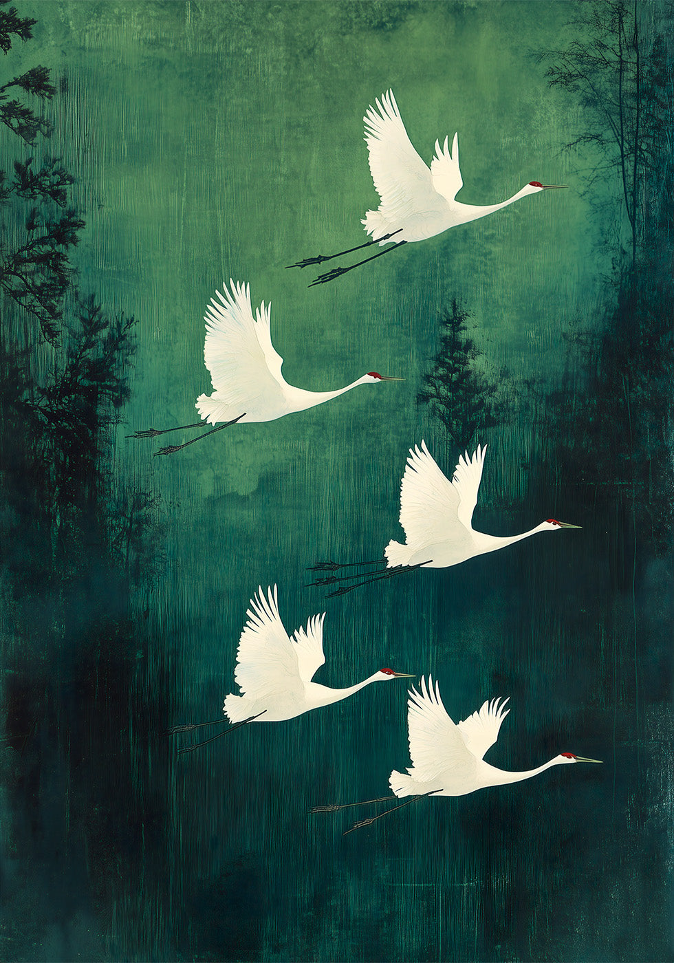 Elegantes Poster mit fliegenden Kranichen - Posterbox.dk