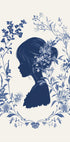 Blumensilhouette, blühendes Mädchen, botanisches Indigo-Poster - Posterbox.dk