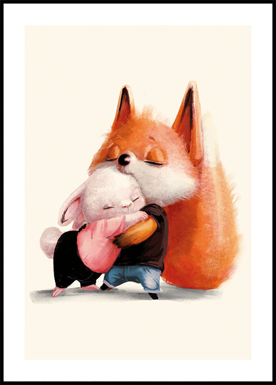 Fox Hugs Rabbit Poster - Posterbox.dk