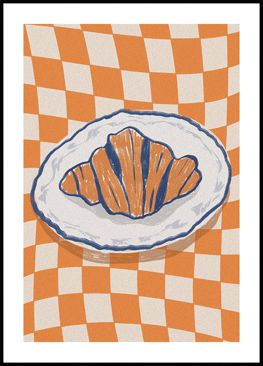 Poster „Französischer Morgen, Croissant auf Retro-Teller“ – Posterbox.dk