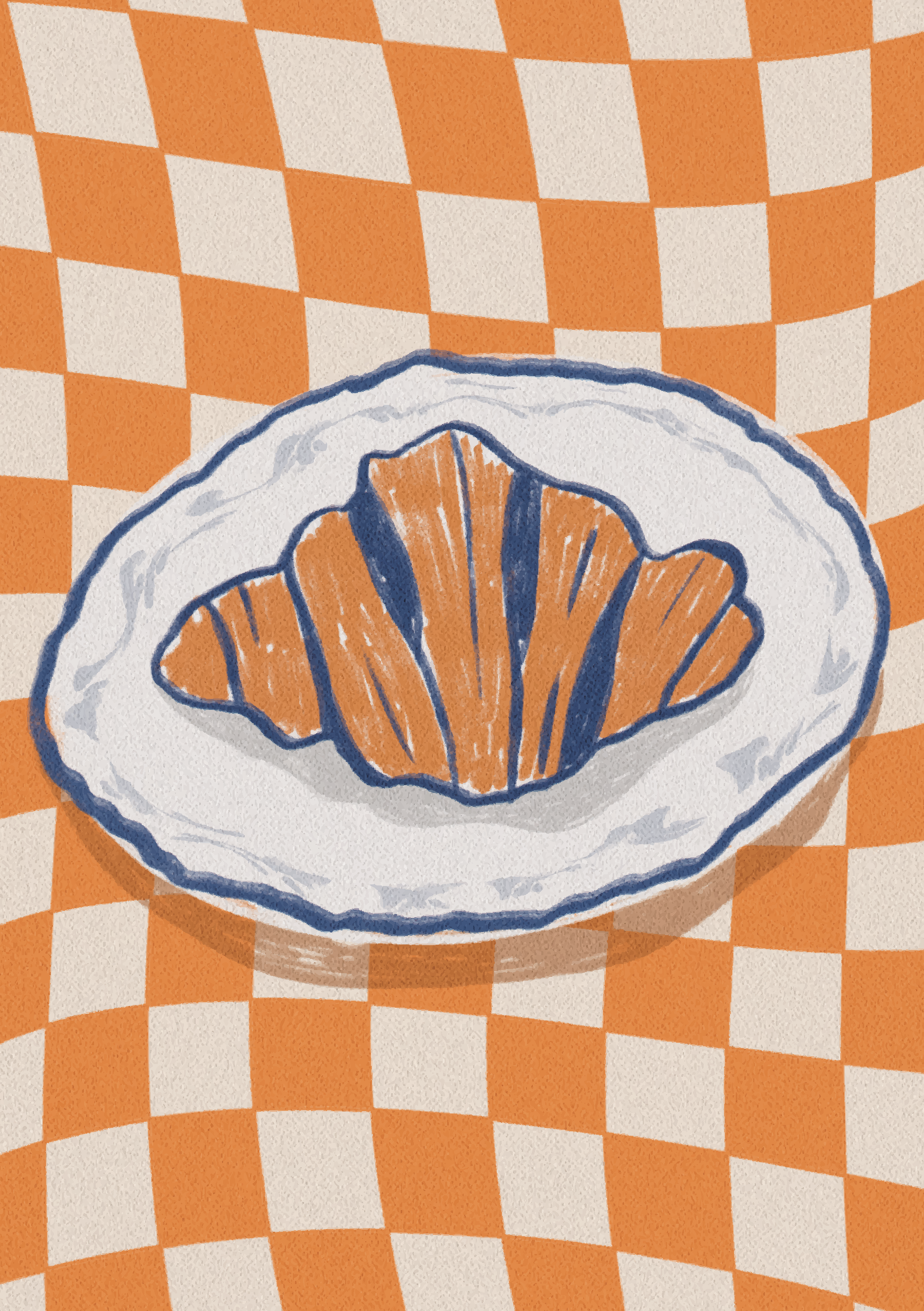 Poster „Französischer Morgen, Croissant auf Retro-Teller“ – Posterbox.dk