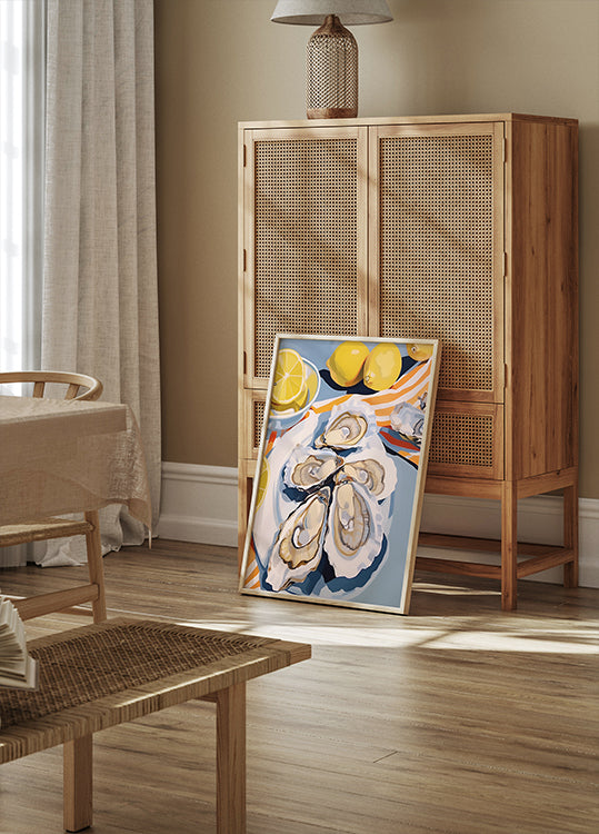 Frische Austern und Zitronen, Mittagessen am Meer Poster - Posterbox.dk