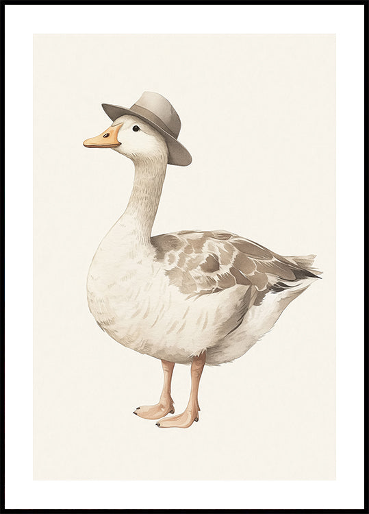 Gentleman Goose, Fedora Hat, Whimsical Bird Poster - Posterbox.dk