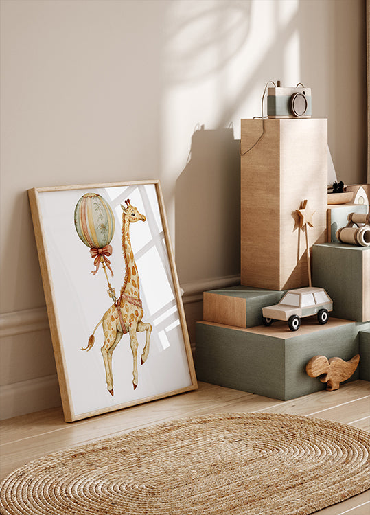 Poster Giraffe und Ballon - Posterbox.dk