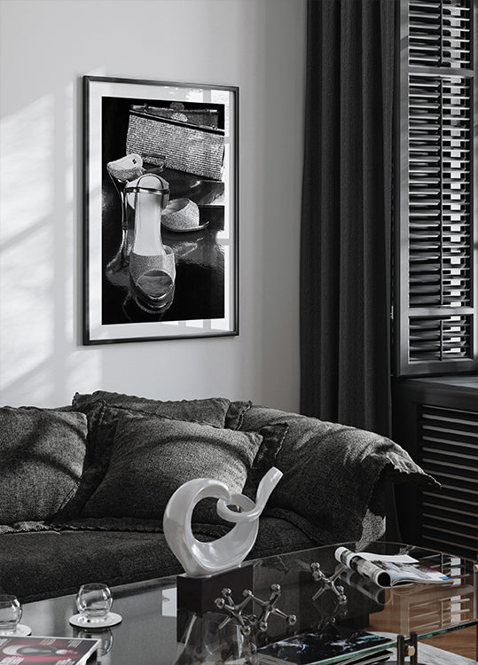 Glamouröse Nachtaccessoires Schwarzweiß-Poster - Posterbox.dk