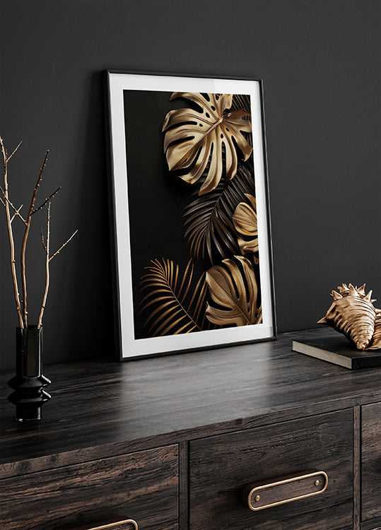 Golden Monstera & Palm Leaf II Poster - Posterbox.dk
