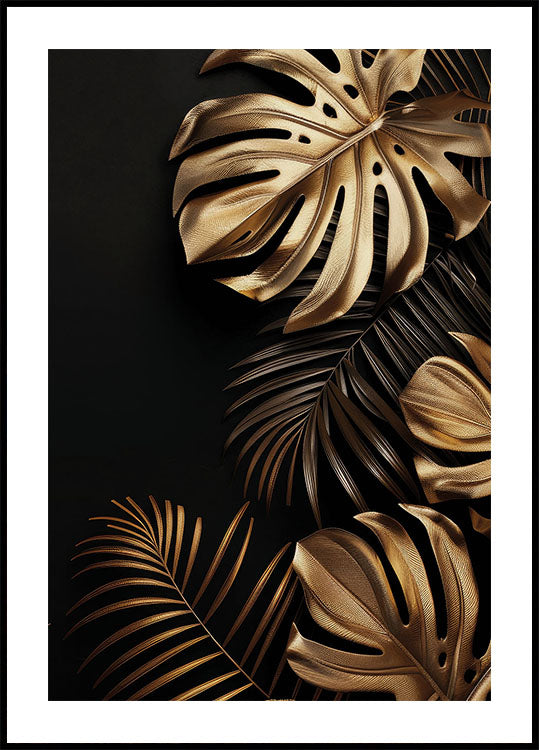 Golden Monstera & Palm Leaf II Poster - Posterbox.dk