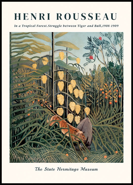 Henri Rousseau – In einem tropischen Wald. Kampf zwischen Tiger und Stier Poster – Posterbox.dk