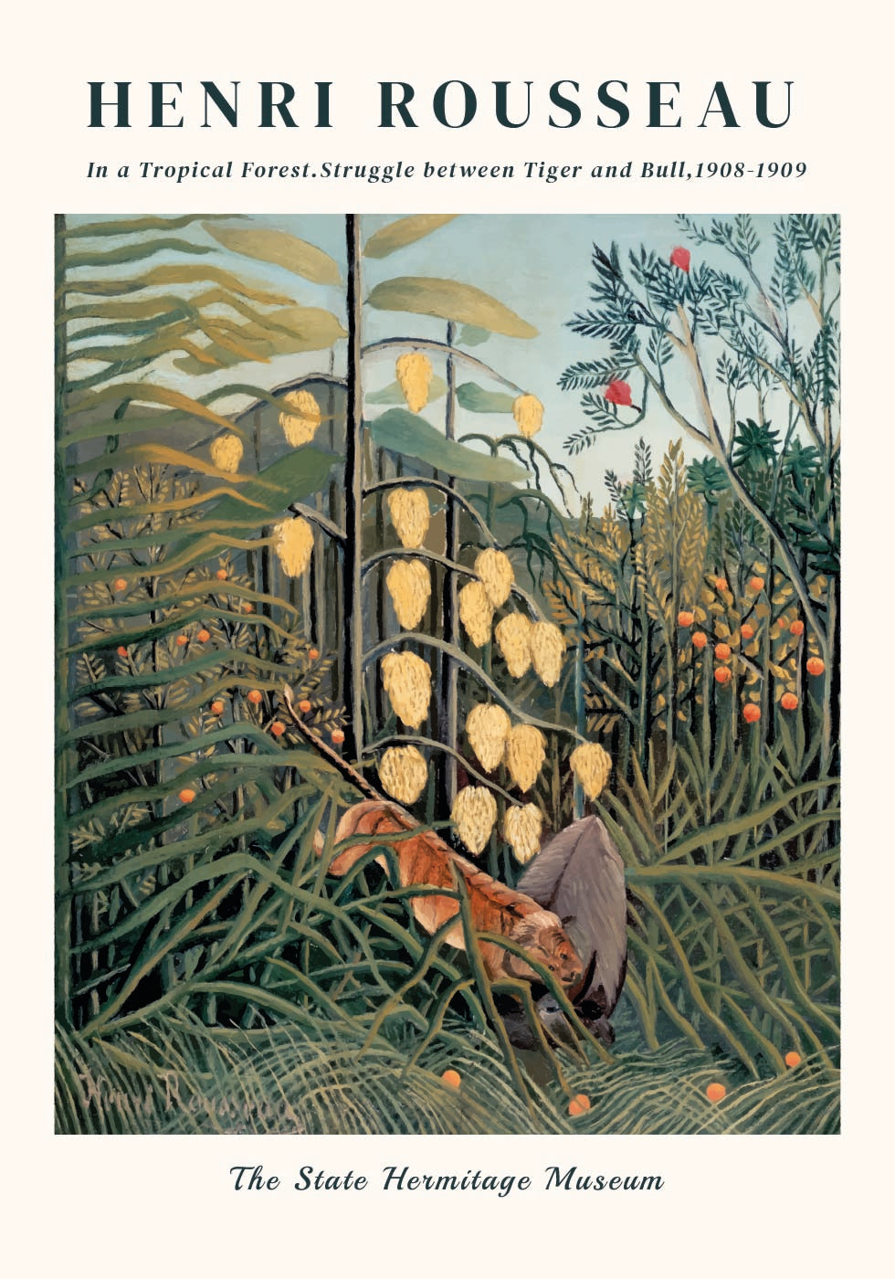 Henri Rousseau – In einem tropischen Wald. Kampf zwischen Tiger und Stier Poster – Posterbox.dk
