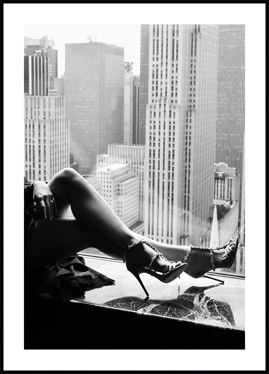 High Heels, City Skyline Schwarz-Weiß-Modeposter - Posterbox.dk